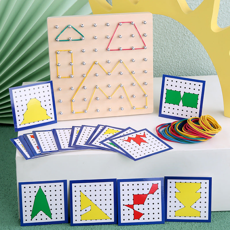 Montessori Trumpet Geometric Creative Nail Board 0.3 Children's Graphic Early Education Educational Toys Wooden Nail Board Teaching Aids