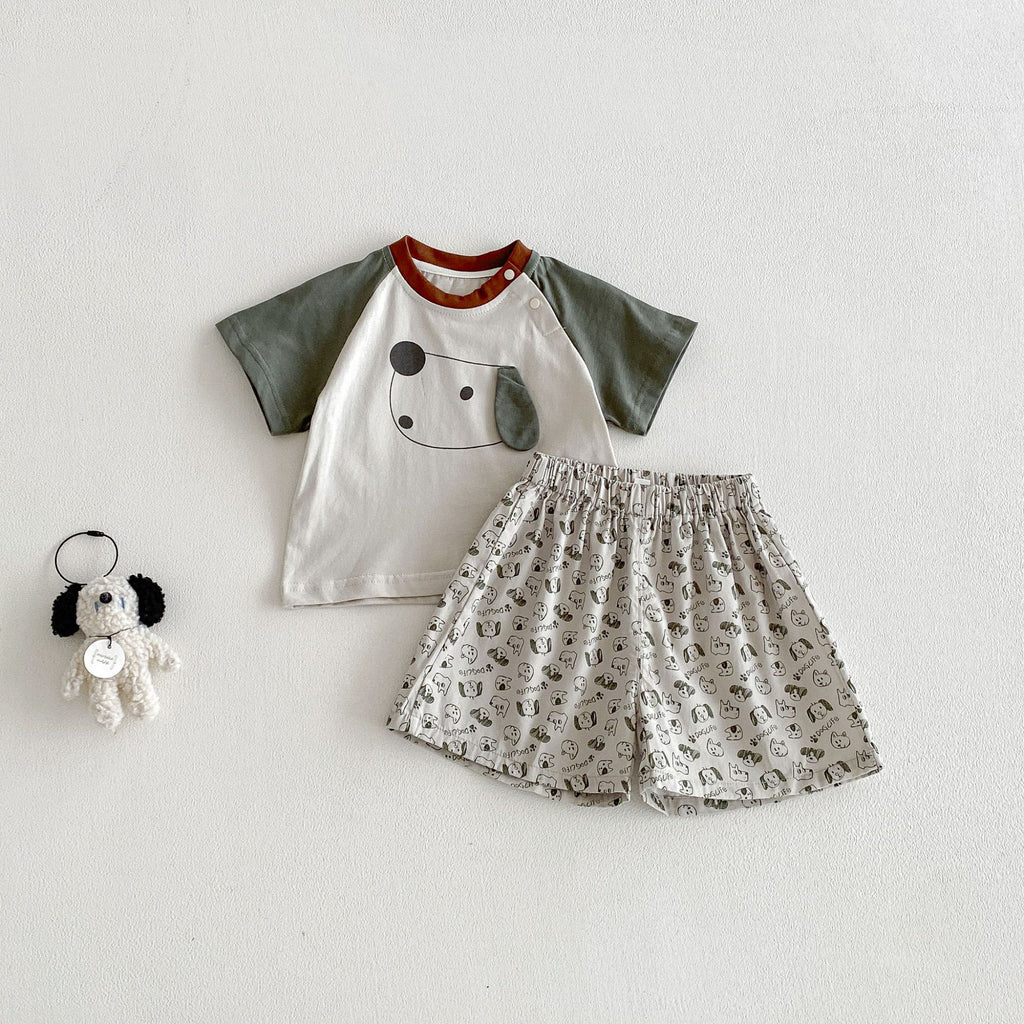 Summer New Infant and Toddler Cute Cartoon DogShort Sleeve Top with Printed Shorts Two-piece Set