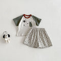 Summer New Infant and Toddler Cute Cartoon DogShort Sleeve Top with Printed Shorts Two-piece Set