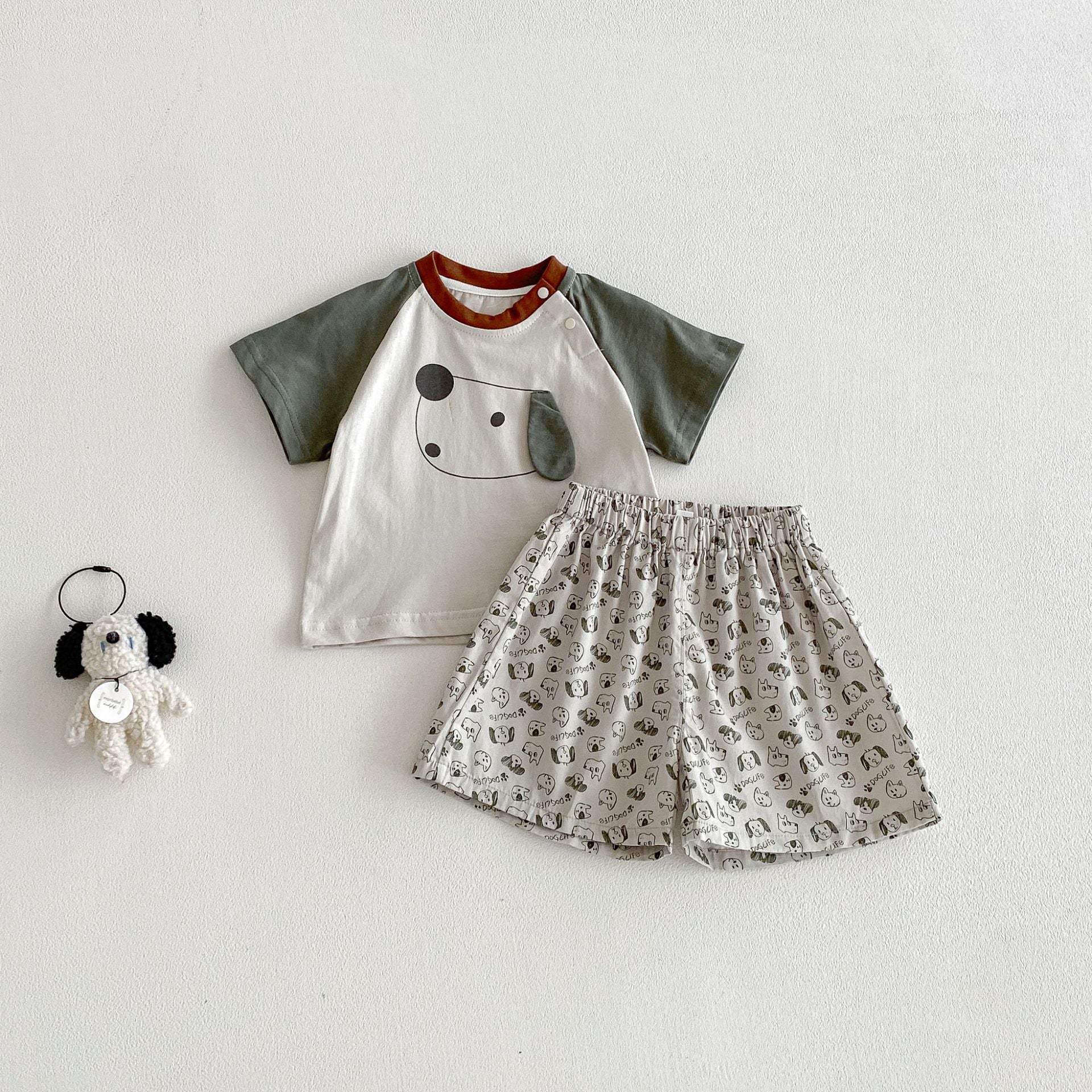 Summer New Infant and Toddler Cute Cartoon DogShort Sleeve Top with Printed Shorts Two-piece Set