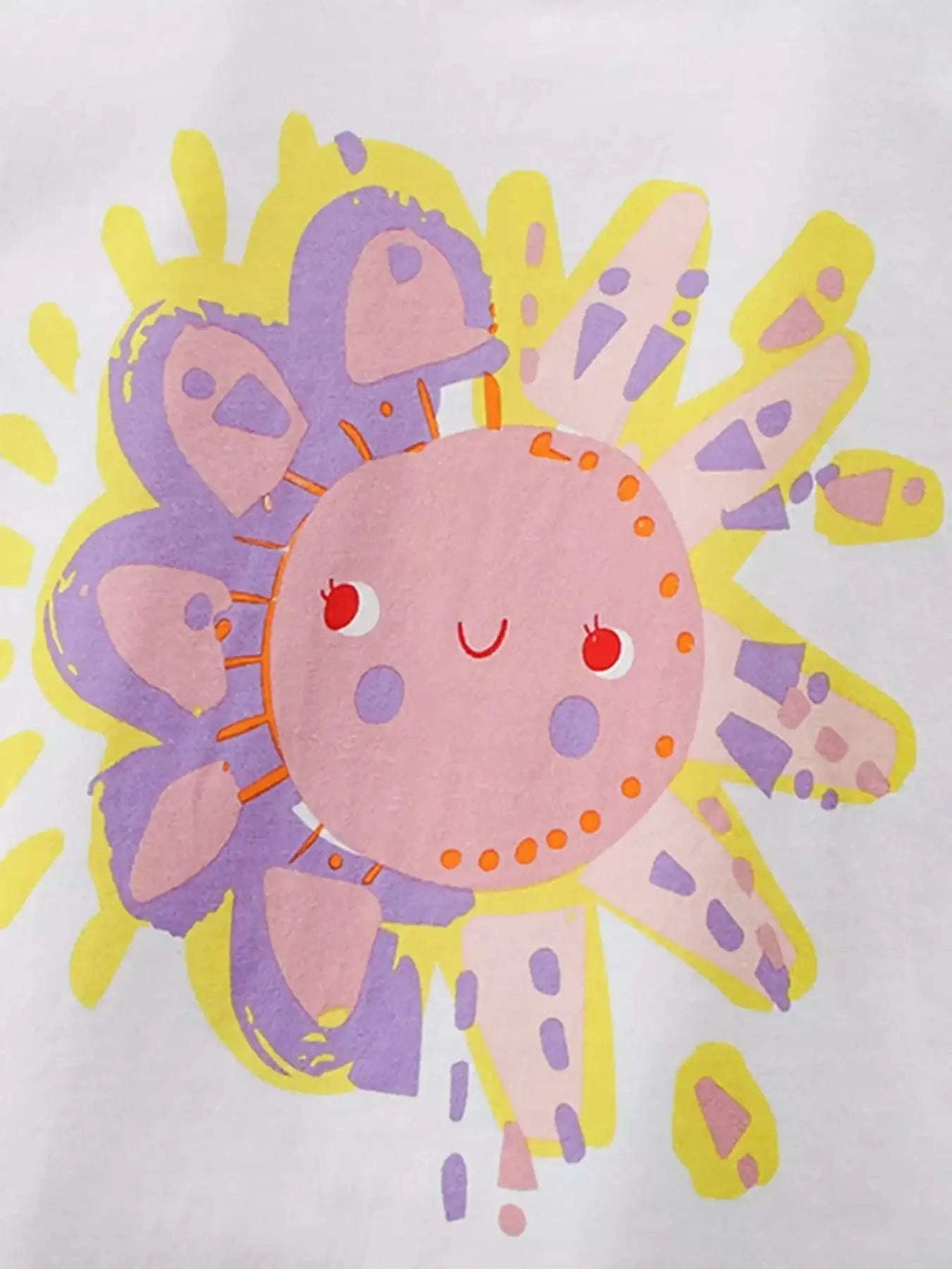 Kids sunflower cartoon T-shirt with purple and yellow sun graphic