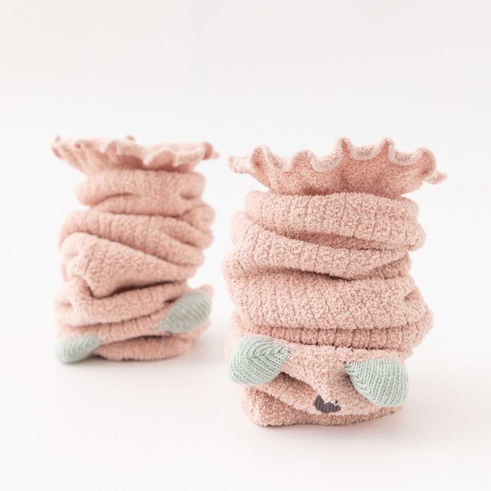 Winter Cat Coral Plush Thickened Baby Socks for Men and Women Class A Newborn Knee Length Lace Loose Mouth Baby Socks