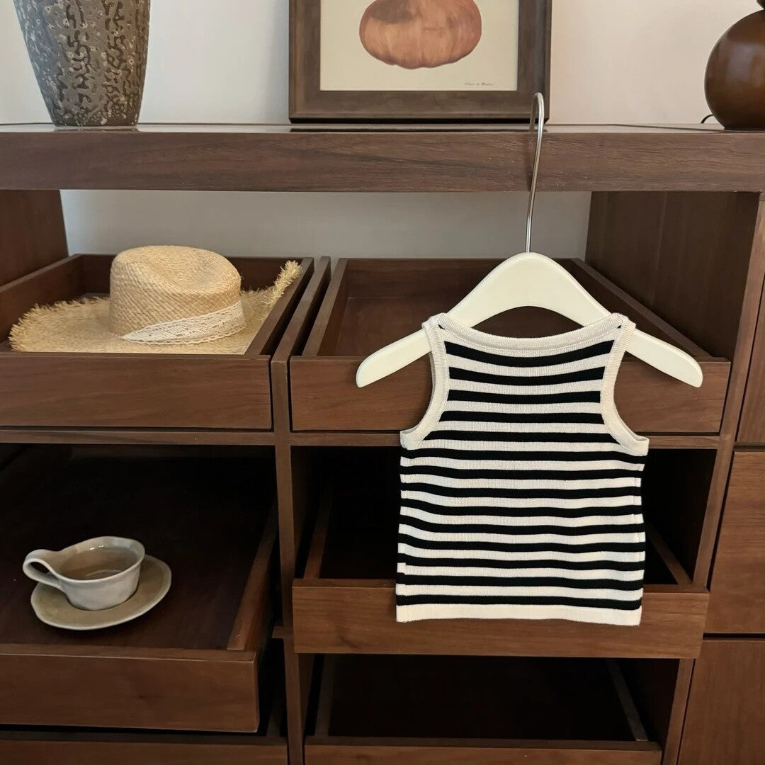 Striped Tank Top with Stylish  Cargo Overalls Dress Set for Baby Girls