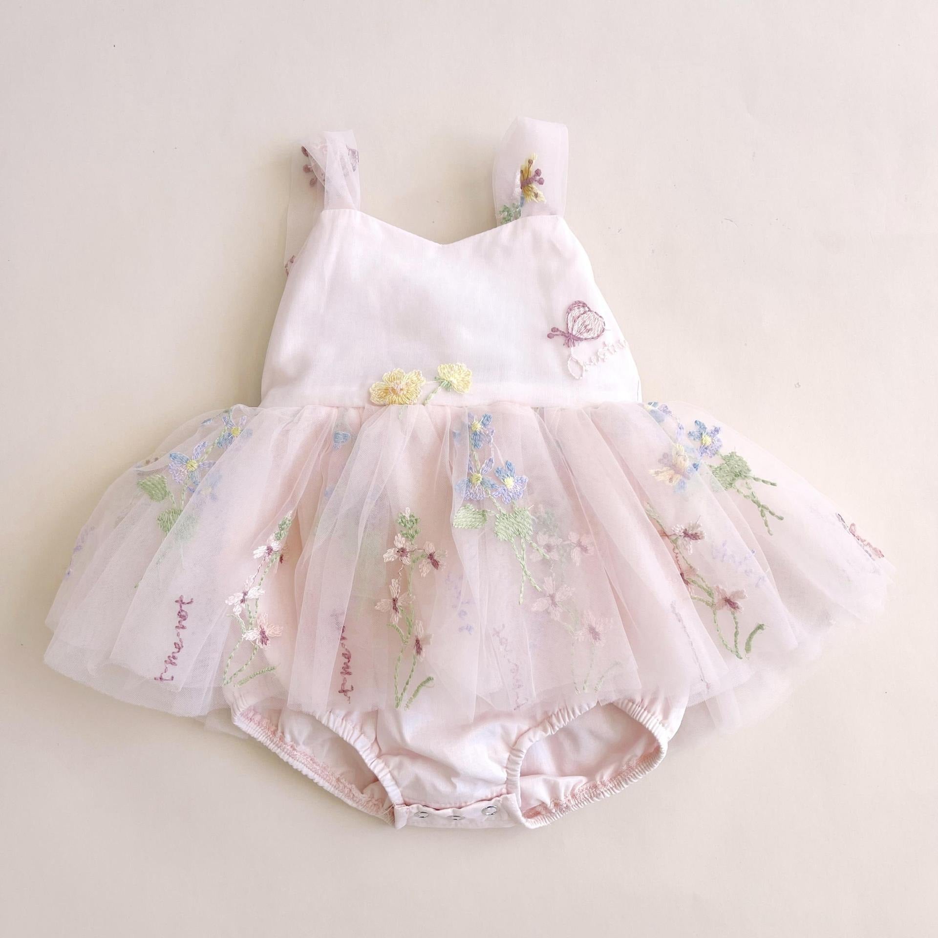 Summer women's treasure mesh camisole jumpsuit cute embroidered princess skirt baby one year old outfit