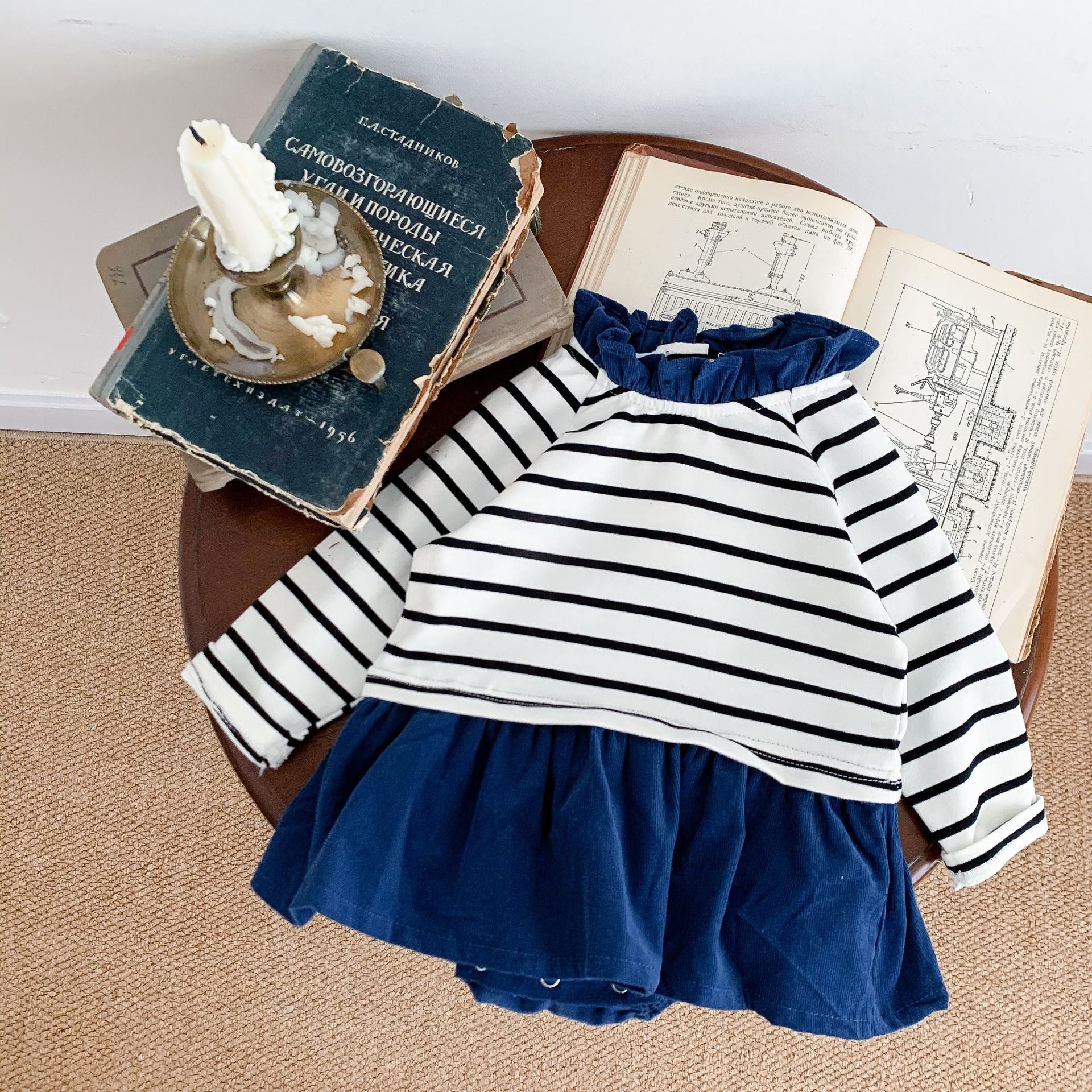 Spring Autumn Baby Color Block Stripe Long Sleeve Bodysuit Dress for Girls Fashion Baby Romper Dress
