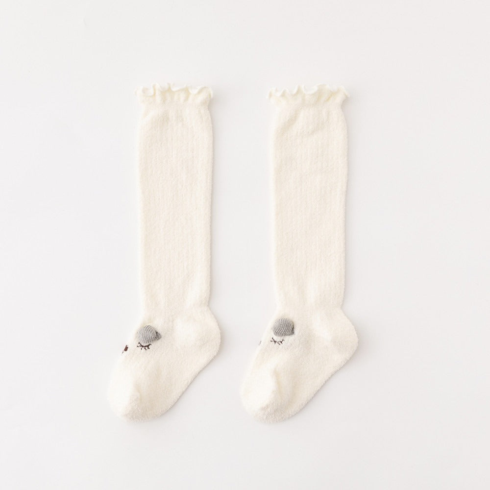 Winter Cat Coral Plush Thickened Baby Socks for Men and Women Class A Newborn Knee Length Lace Loose Mouth Baby Socks