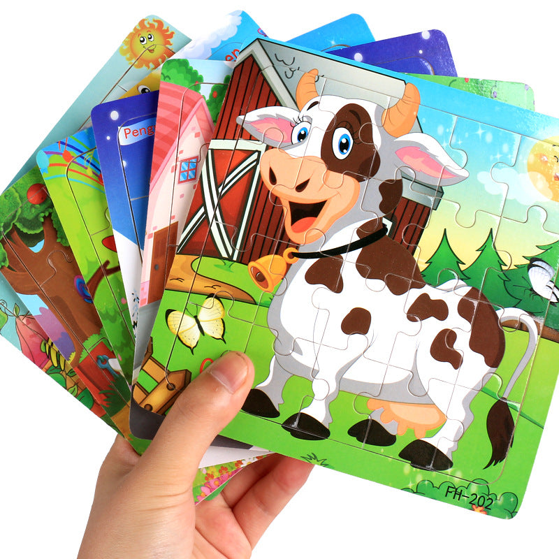 Wooden puzzle, children's animal puzzle, educational cartoon, flat puzzle toy for early childhood education