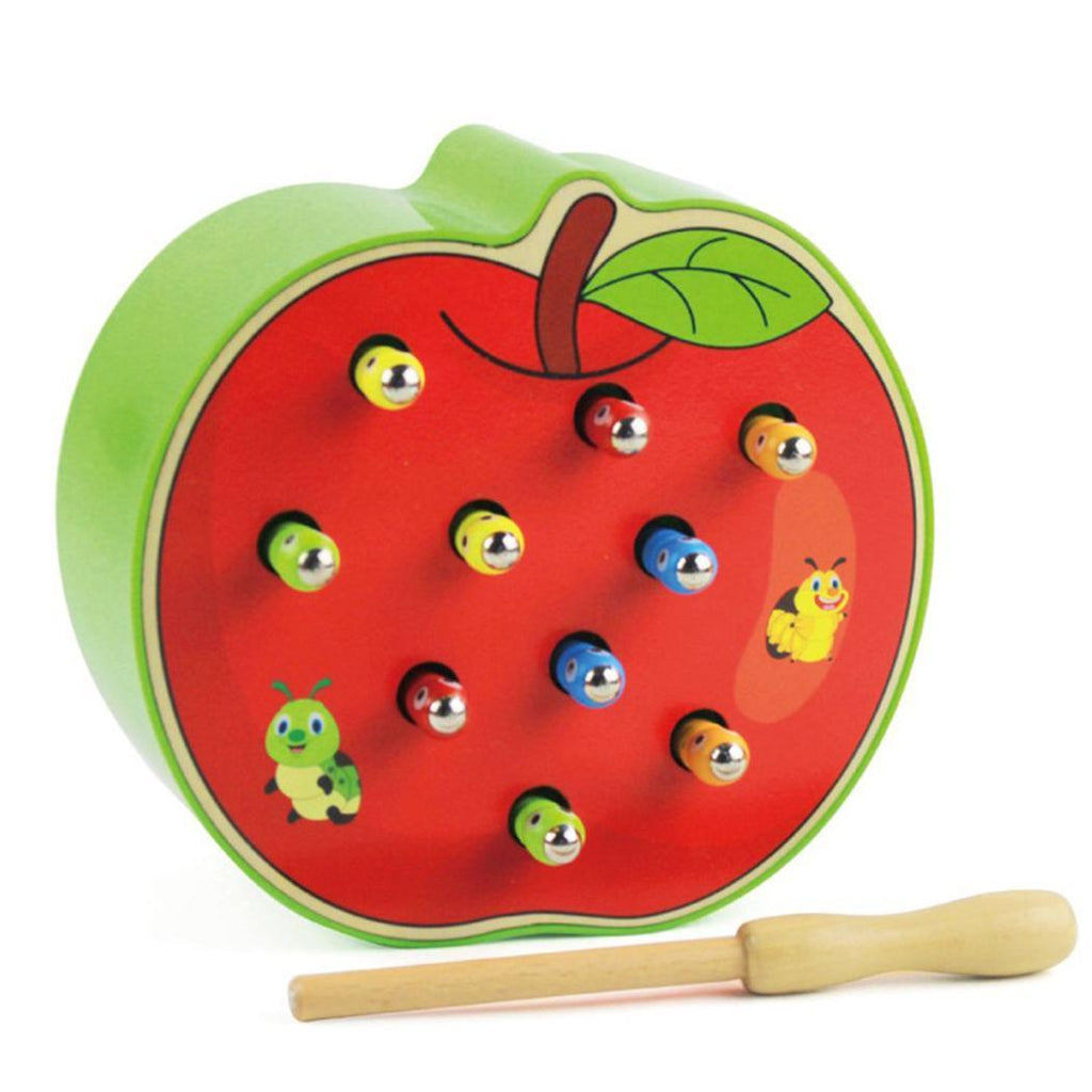 New Fruit Shape Kids Wooden Toys Catch Worms Games with Magnetic Stick Montessori Educational Creature Blocks Interactive Toys