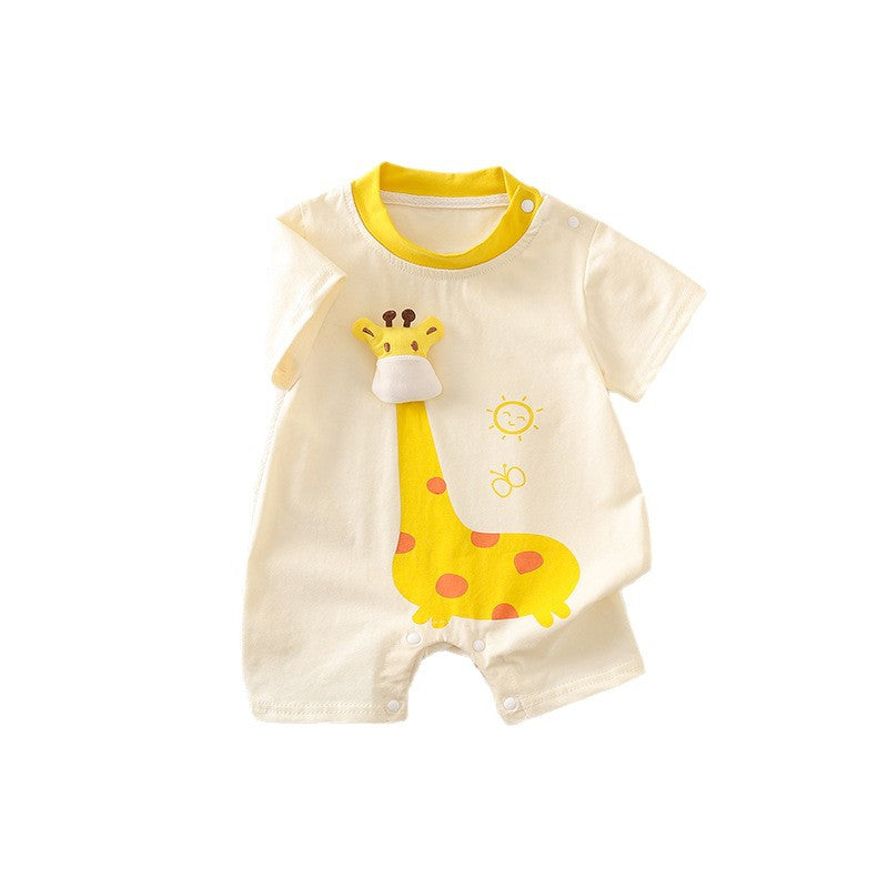 Summer New Short Sleeve Onesie Baby Fashionable Unisex Infant Giraffe Shoulder Open Short Bodysuit