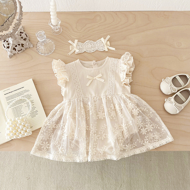 Cute Baby Girl Summer A-Class Infant Romper Newborn Clothes Lace Short Sleeve Triangular Crawling Suit