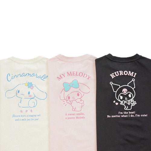 Baby girl T-shirt set in cream, pink, and dark gray, each with large character graphic