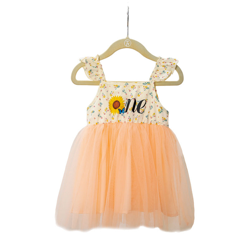 New Mesh Baby Girls Princess DressSummer Ruffle Strap Kids Dress