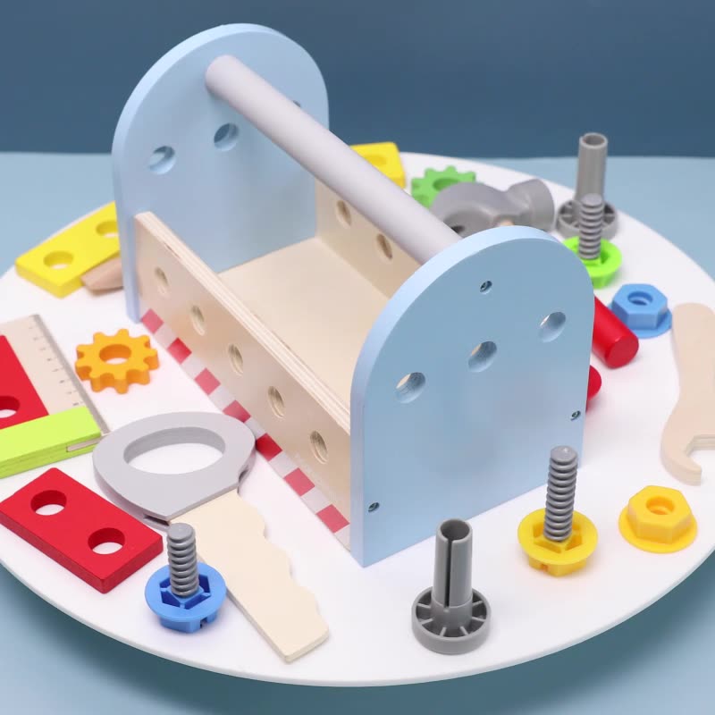 Children's Educational Wooden DIY Portable Simulation European Tool Blue Play House Screw Screw Disassembly Nut Toy