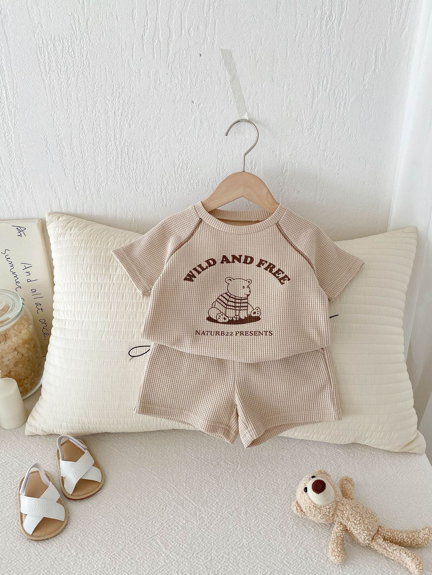 Infant and Toddler Clothes Set - Baby Summer Casual Waffle Knit Short Sleeve T-Shirt and Shorts Two-Piece Set