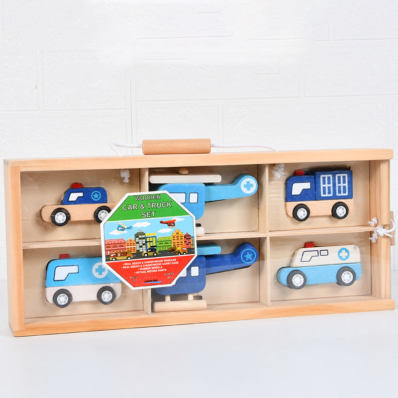 Wooden Children's Multifunctional Engineering Vehicle Ambulance Simulation Fire Truck Early Education Parent-Child Interactive Educational Toys