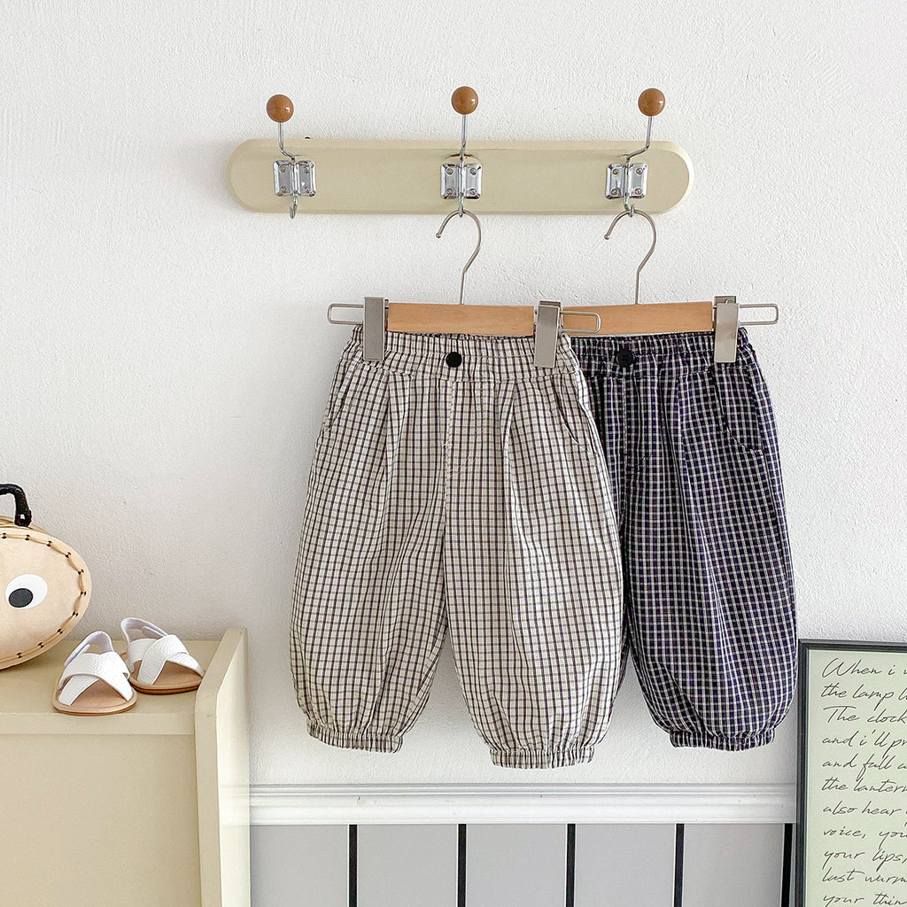 Infant and Toddler Summer Pants, Stylish Plaid Design, Lightweight, Loose Fit, Mosquito-Proof, Casual Cuffed Pants