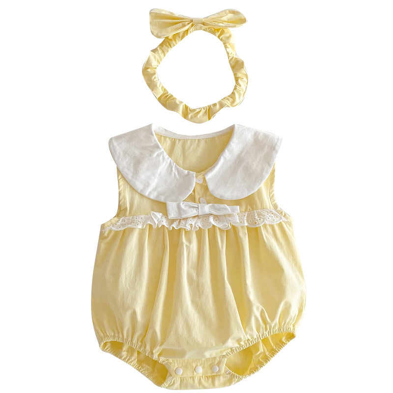 Baby Girls' Sleeveless Ins Triangular Romper Dress, Cream Yellow, Summer Outfit for Toddlers