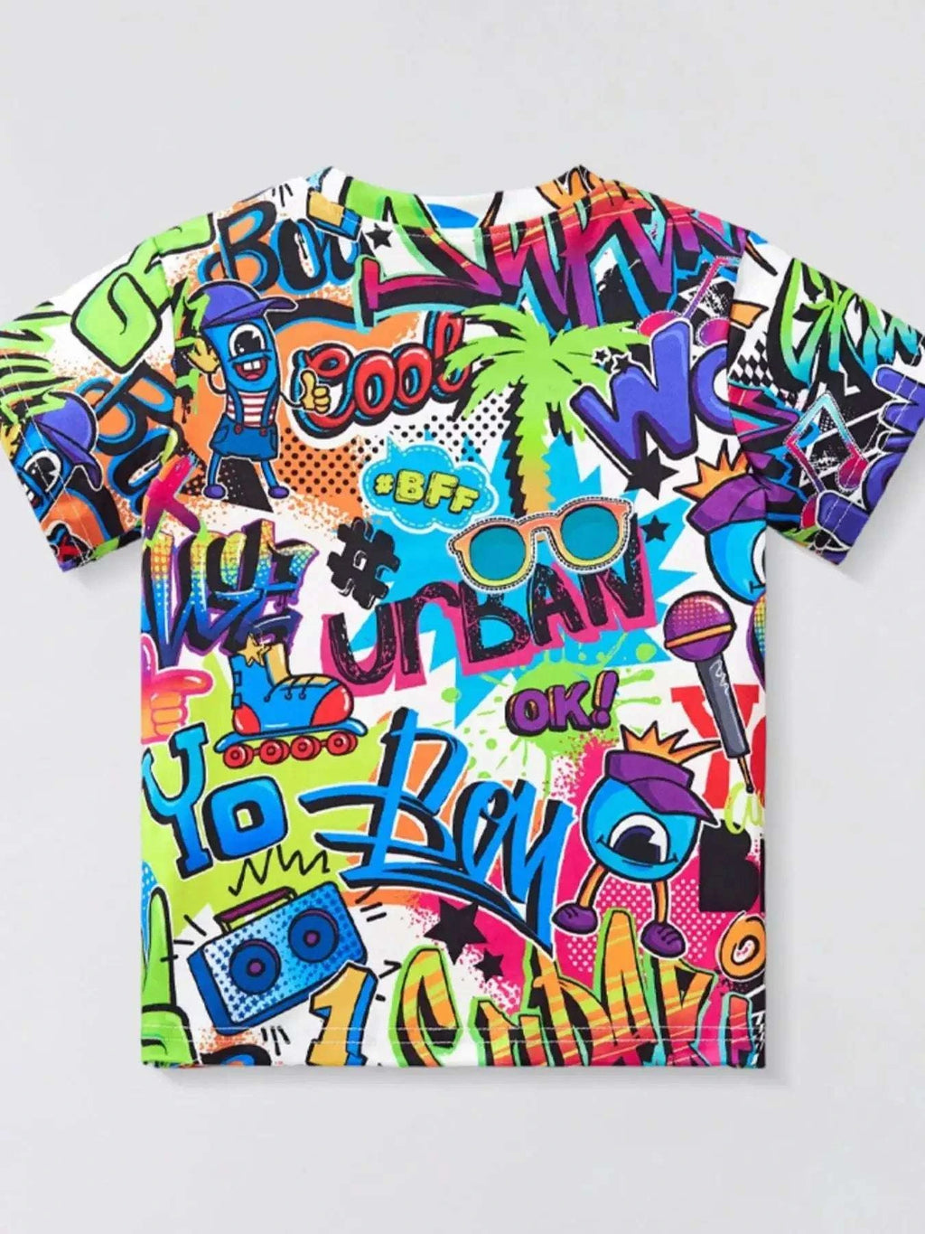 Kids graffiti crew neck short-sleeve T-shirt with bold multicolor lettering