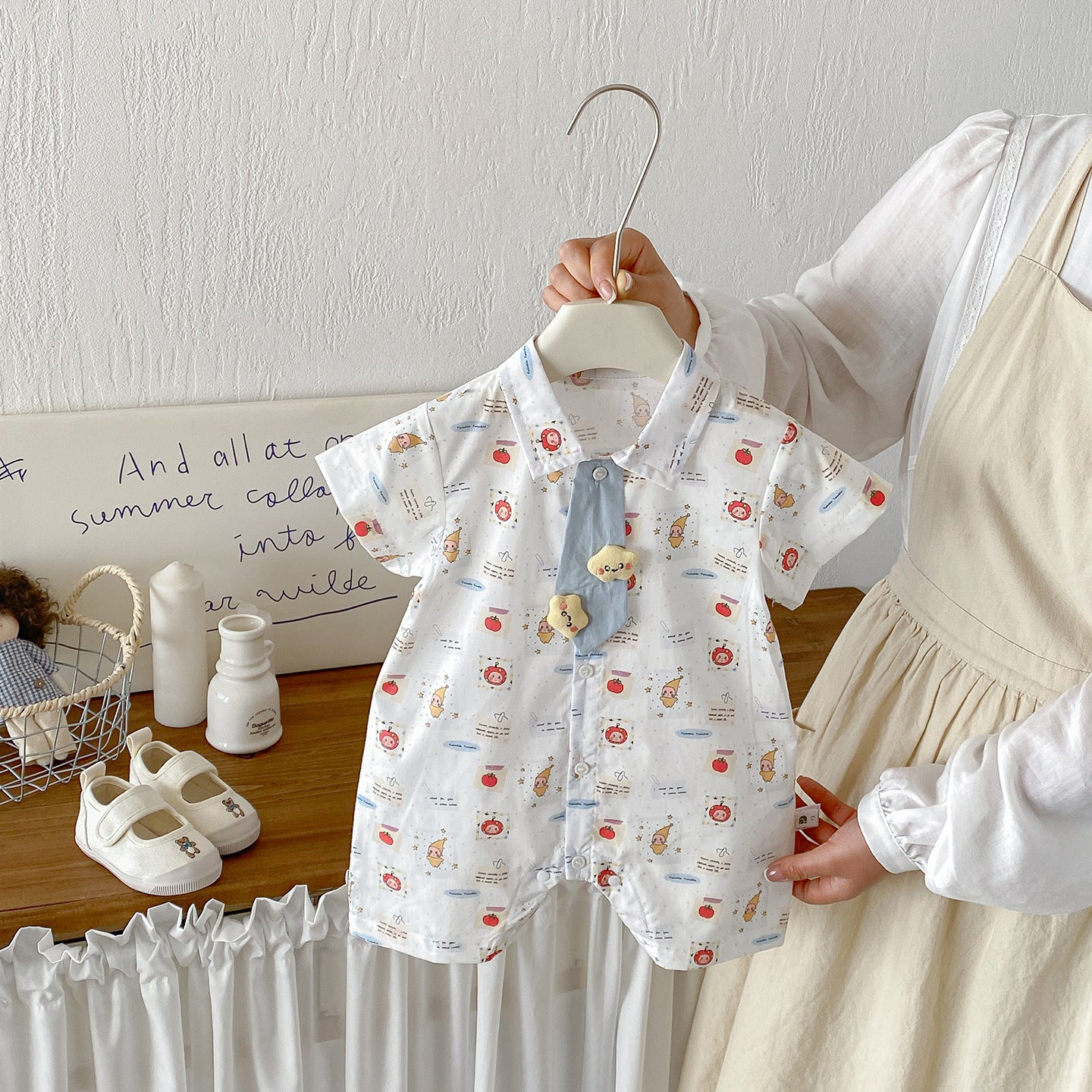 Baby Summer New Style Stereoscopic Star Tie Short Sleeve Romper Baby Adorable One-Piece Shirt