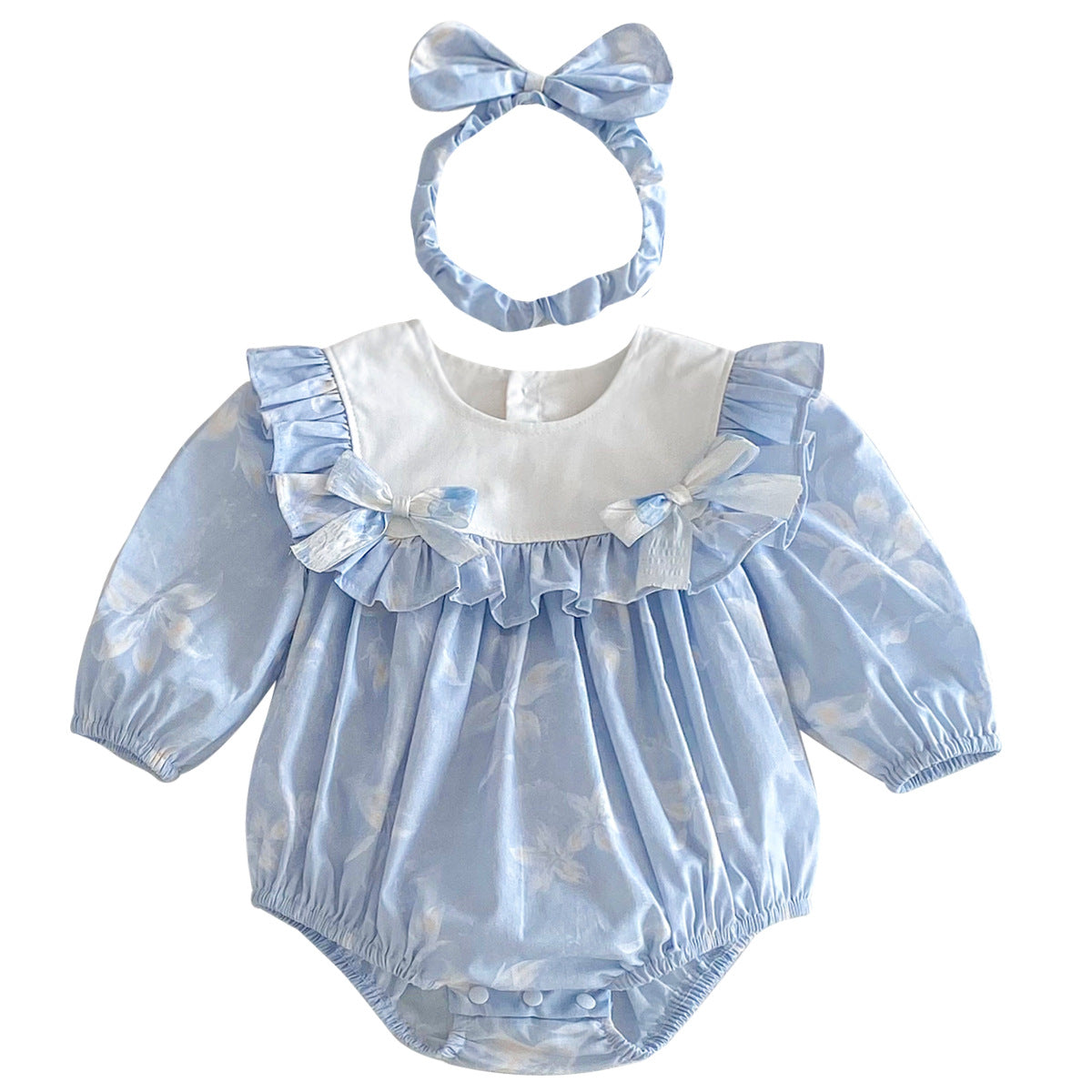 Cute Baby Girl Bodysuit with Blue Bow Dress, Spring Sister Outfit for Toddlers