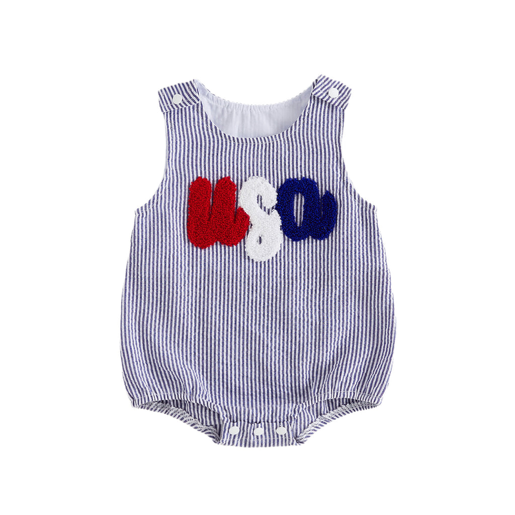 Summer Striped Sleeveless Romper for Kids Embroidered Baby Onesie Infant Bodysuit