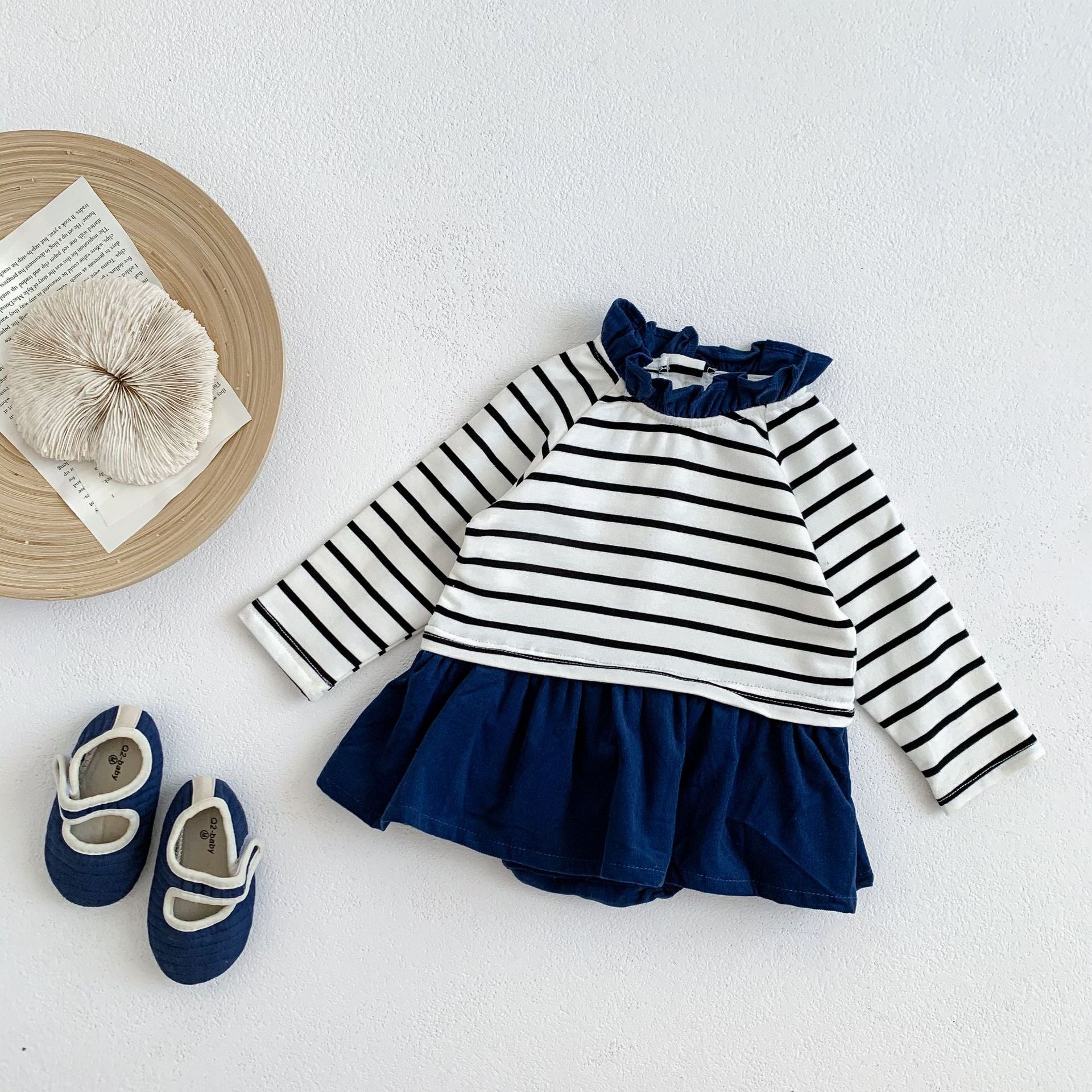 Spring Autumn Baby Color Block Stripe Long Sleeve Bodysuit Dress for Girls Fashion Baby Romper Dress