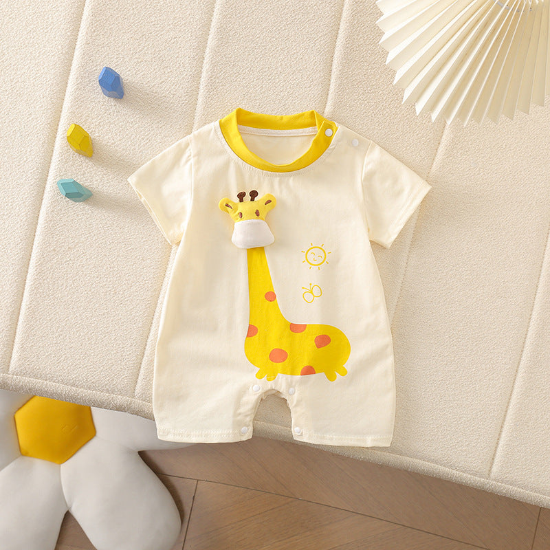 Summer New Short Sleeve Onesie Baby Fashionable Unisex Infant Giraffe Shoulder Open Short Bodysuit