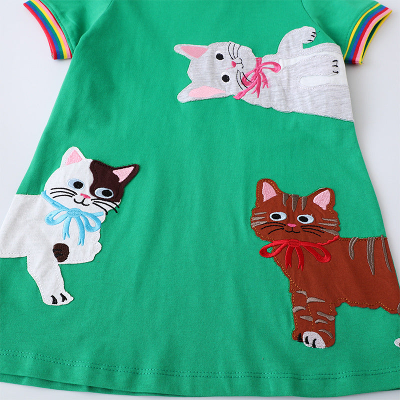 Fashion Knitted Dress for Girls, Short Sleeve Princess Dress for Toddlers and Kids