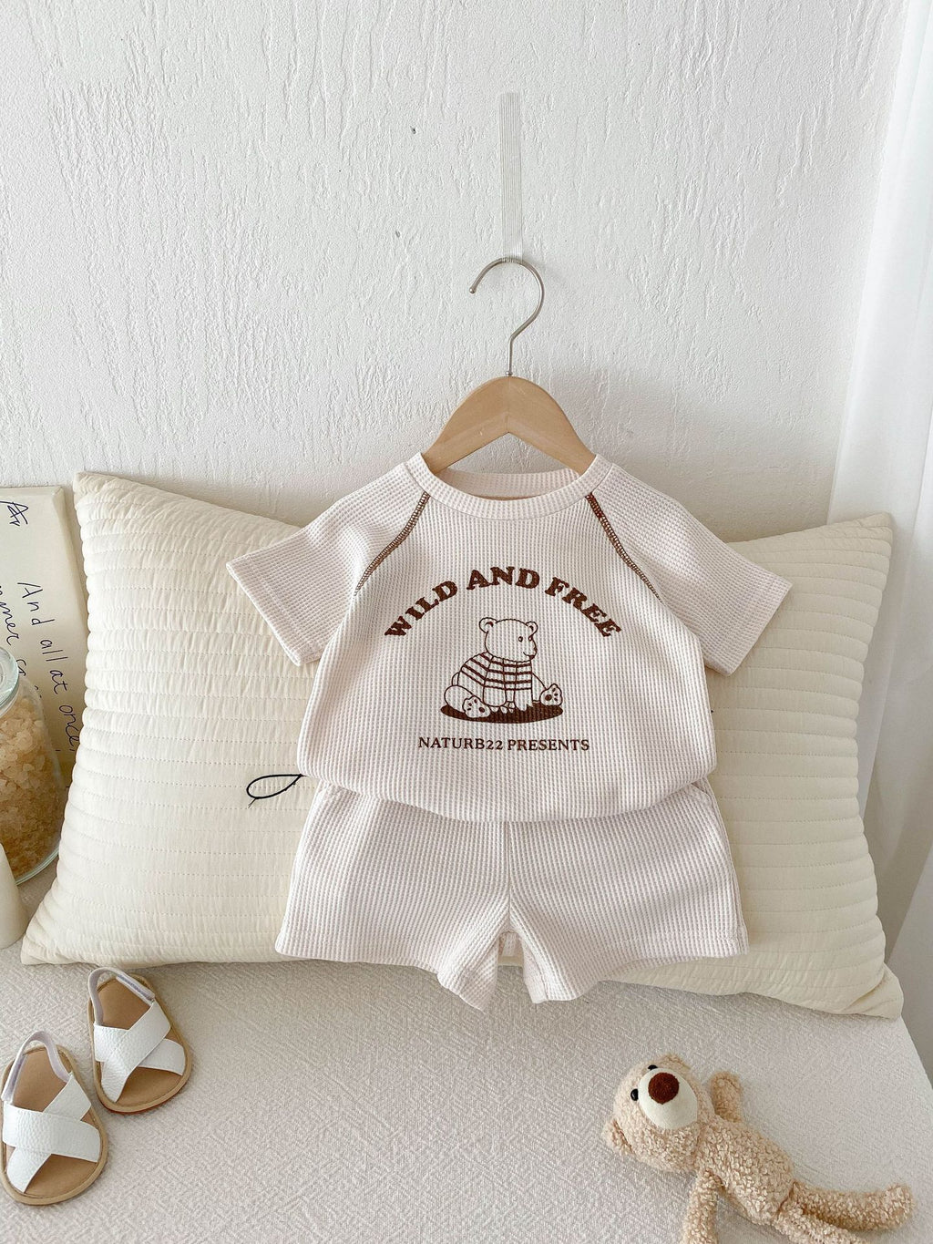 Infant and Toddler Clothes Set - Baby Summer Casual Waffle Knit Short Sleeve T-Shirt and Shorts Two-Piece Set