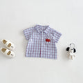 Summer New Infant and Toddler 3D Cartoon Checkered Short-Sleeve Shirt with Lightweight Work-Style Shorts Two-Piece Set