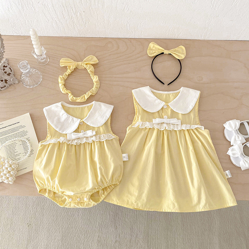 Baby Girls' Sleeveless Ins Triangular Romper Dress, Cream Yellow, Summer Outfit for Toddlers