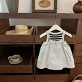 Striped Tank Top with Stylish  Cargo Overalls Dress Set for Baby Girls