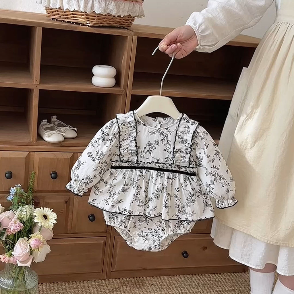 Baby Romper Spring Autumn Clothing, Girl Baby Floral Elegant Princess Onesie Dress, Newborn Bodysuit