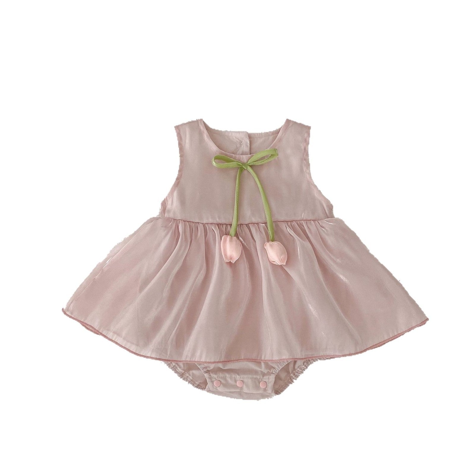 Cute Baby Girls Summer Outfit with Bow and Floral Design, Sleeveless Romper Dress, Princess Style for Newborns and Baby Showers