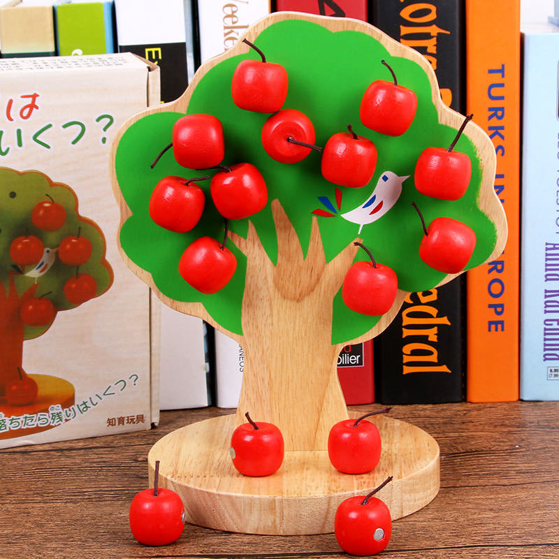 Magnetic Apple Tree Baby Wooden Apple Picking Educational Toys Early Education Intelligence Teaching Aids