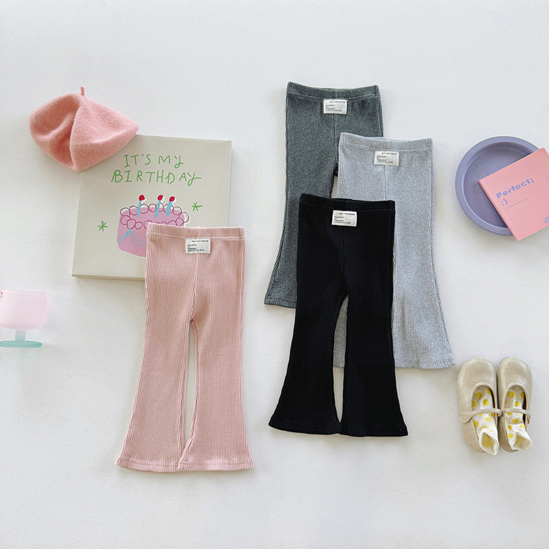 FashionableGirls' Flared Pants Solid ColorStretchy Bottoms for Kids