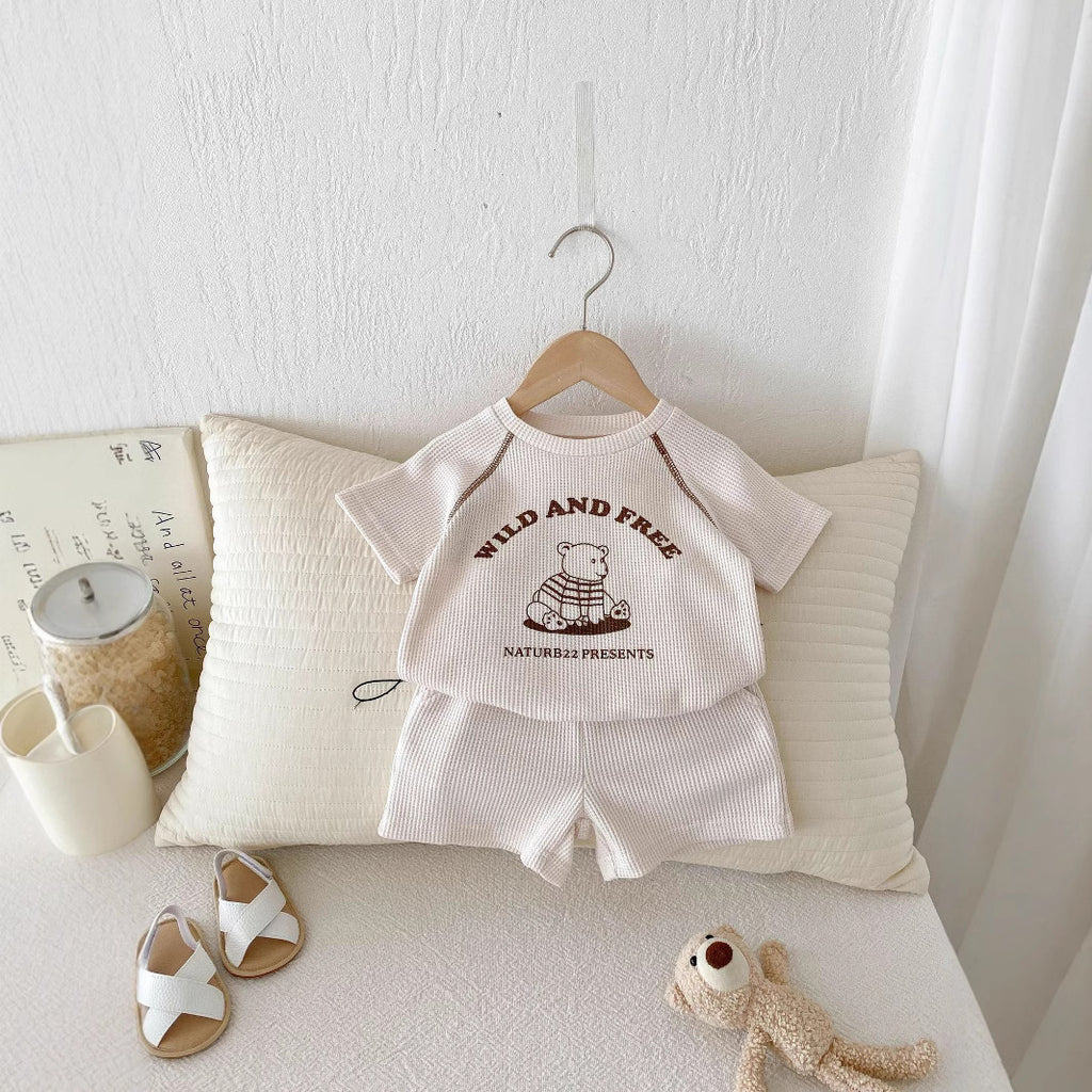 Infant and Toddler Clothes Set - Baby Summer Casual Waffle Knit Short Sleeve T-Shirt and Shorts Two-Piece Set