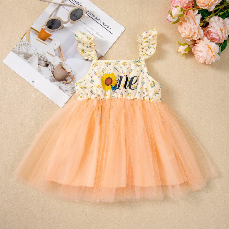 New Mesh Baby Girls Princess DressSummer Ruffle Strap Kids Dress