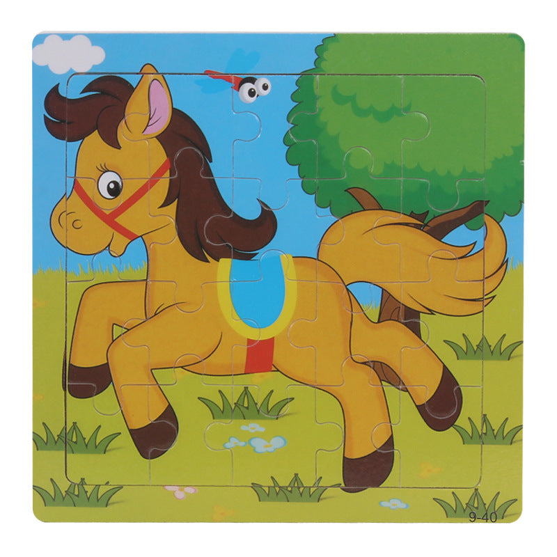 Wooden puzzle, children's animal puzzle, educational cartoon, flat puzzle toy for early childhood education