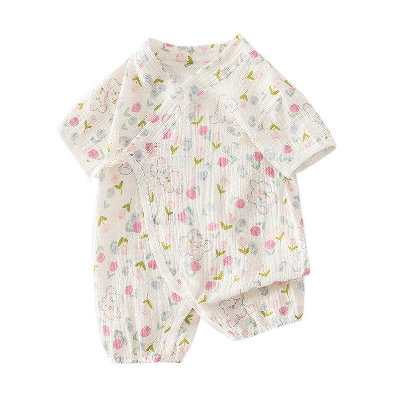 Summer short sleeved baby thin gauze super cute pajamas