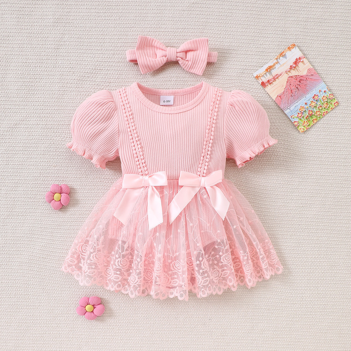 Cotton Knit Baby Romper with Ruffle Hem, Short SleeveBreathable Mesh Fabric, Summer Outfit for Infants and Toddlers