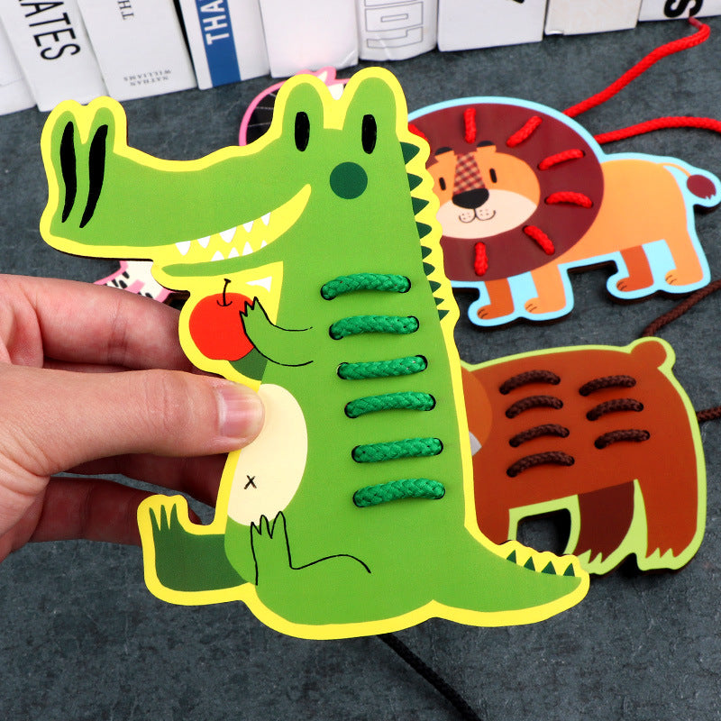 Cartoon Large Animal Fruit Threading Board Children's Early Education Exercise Baby's Fingers Flexible Concentration Educational Toys