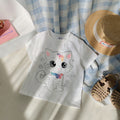 3D Cartoon Cute Cat Brick Design Sweet Top New Short Sleeve Summer Lightweight T-Shirt for Kids and Toddlers