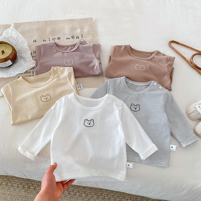 Spring Autumn Simple Infant Toddler Embroidered Cartoon Top Cotton Long Sleeve T-Shirt
