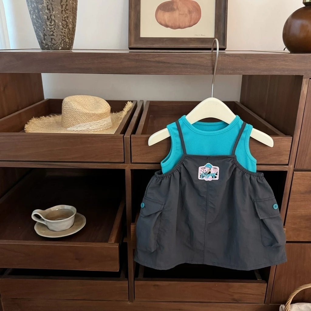 Two-Piece Set for Girls  Sleeveless Top and Overall Dress Baby Outfit