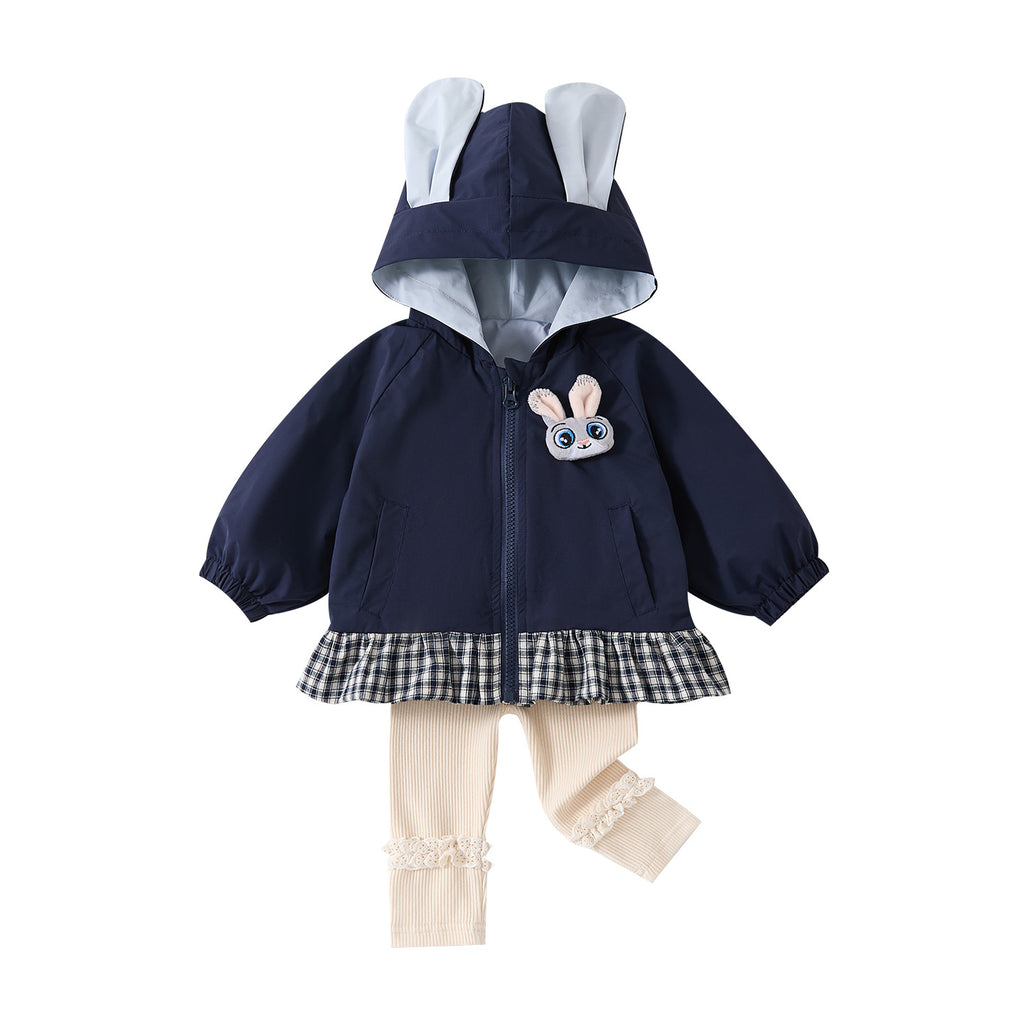 Cute Rabbit Ears Outerwear Set for Baby Girls, Spring New Fashion Two-Piece Set with Cardigan and Leggings