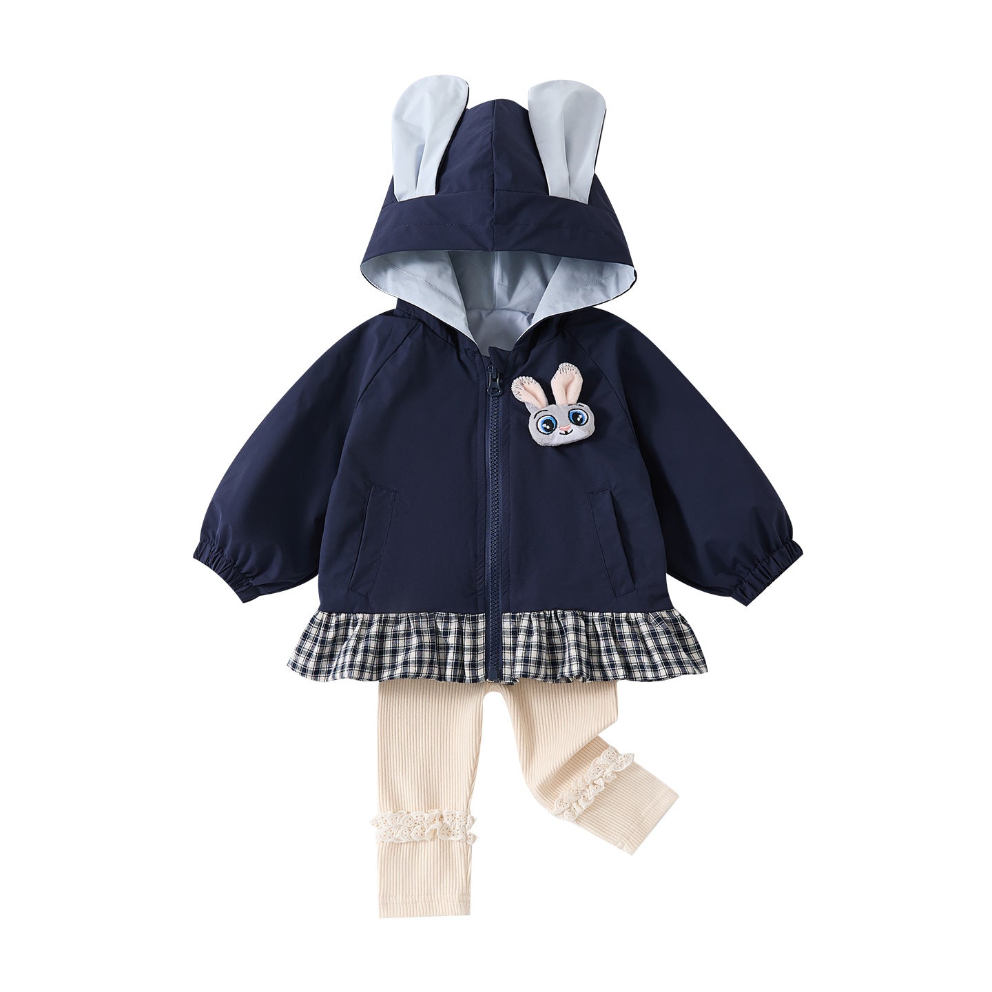 Cute Rabbit Ears Outerwear Set for Baby Girls, Spring New Fashion Two-Piece Set with Cardigan and Leggings