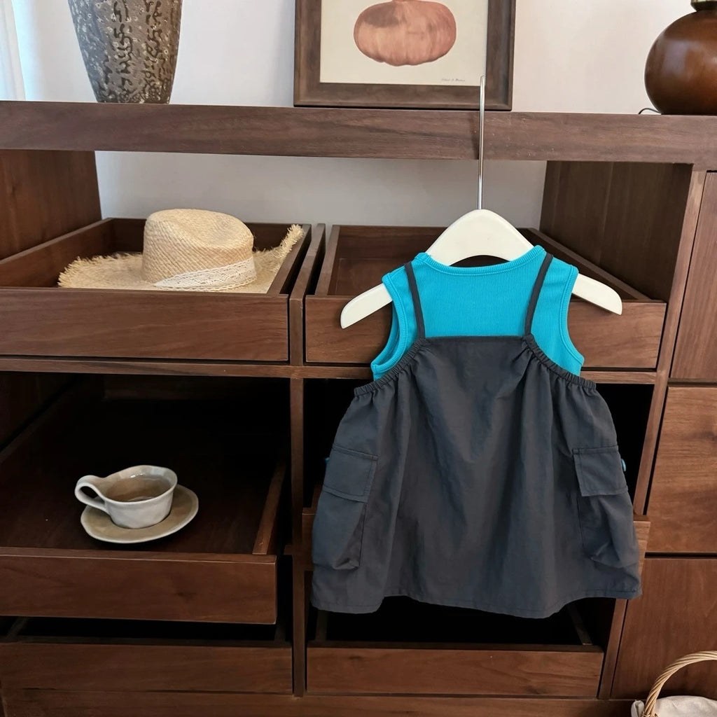 Two-Piece Set for Girls  Sleeveless Top and Overall Dress Baby Outfit