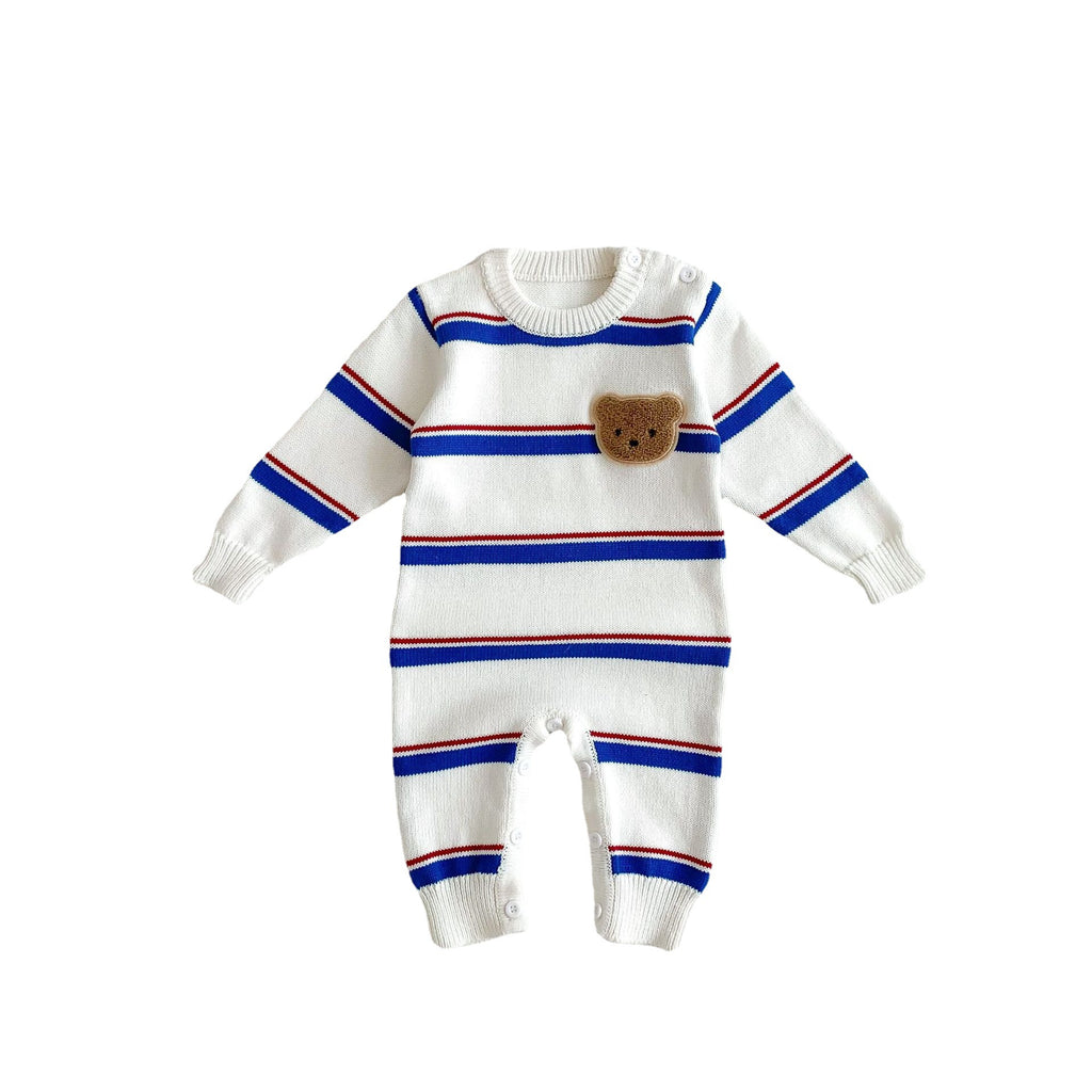 Stripe Baby Spring Knit Bodysuit Onesie Crawling Suit Unisex Baby Simple Crewneck Sweater