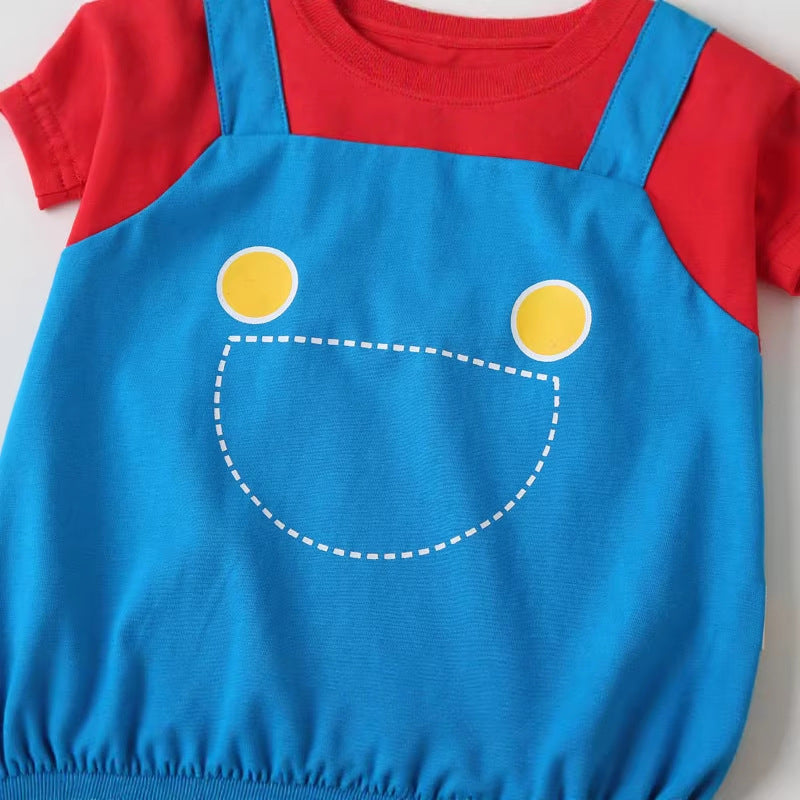 Baby Cotton Romper Super Mario Style for Newborn Photoshoot Summer Outfit